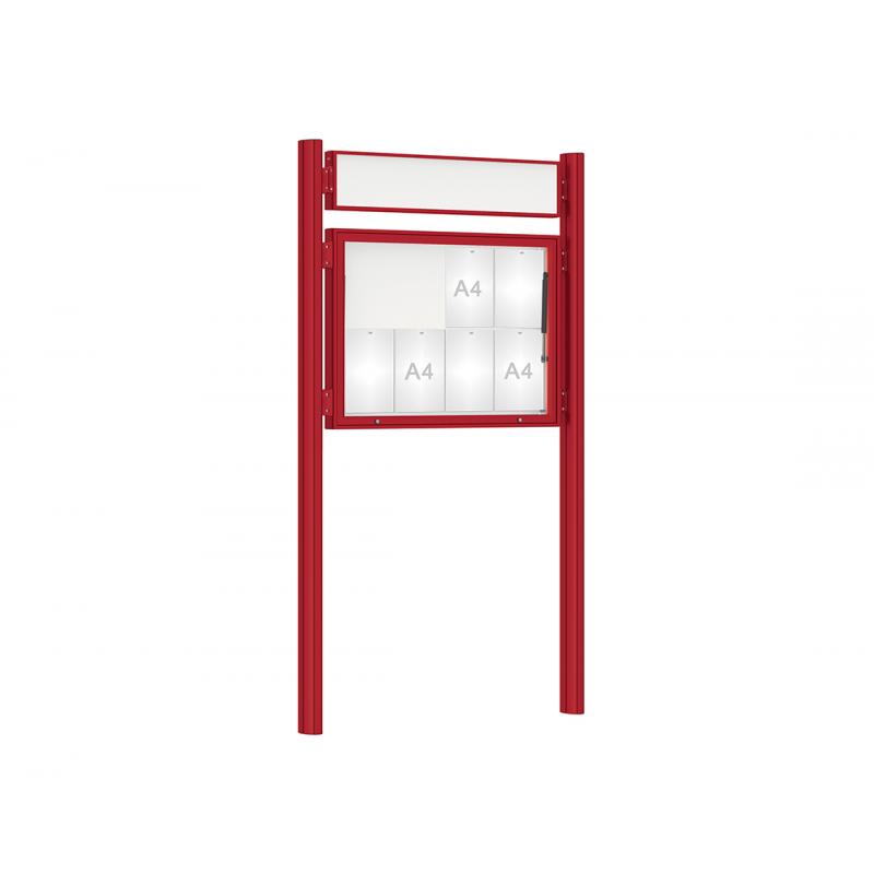 Vitrine 1000 sur poteaux Quatro avec bandeau titre
