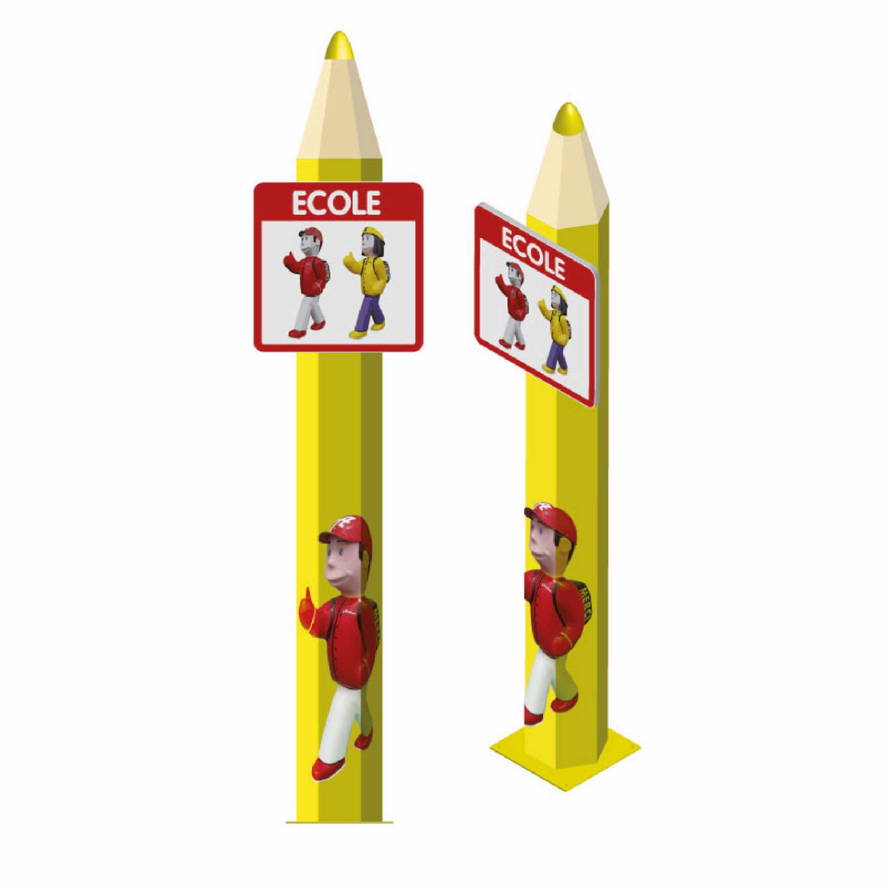 TOTEM CRAYON FIBRE AVEC PANNEAU "ÉCOLE"