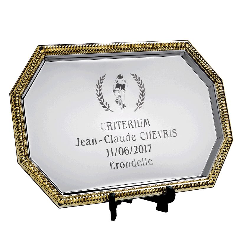 PLATEAU EN MÉTAL RECTANGULAIRE BORD EN OR