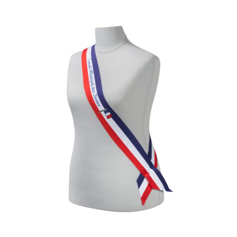 ECHARPE TRICOLORE IMPRIMÉE CONSEIL DES JEUNES COUPE EN BISEAU