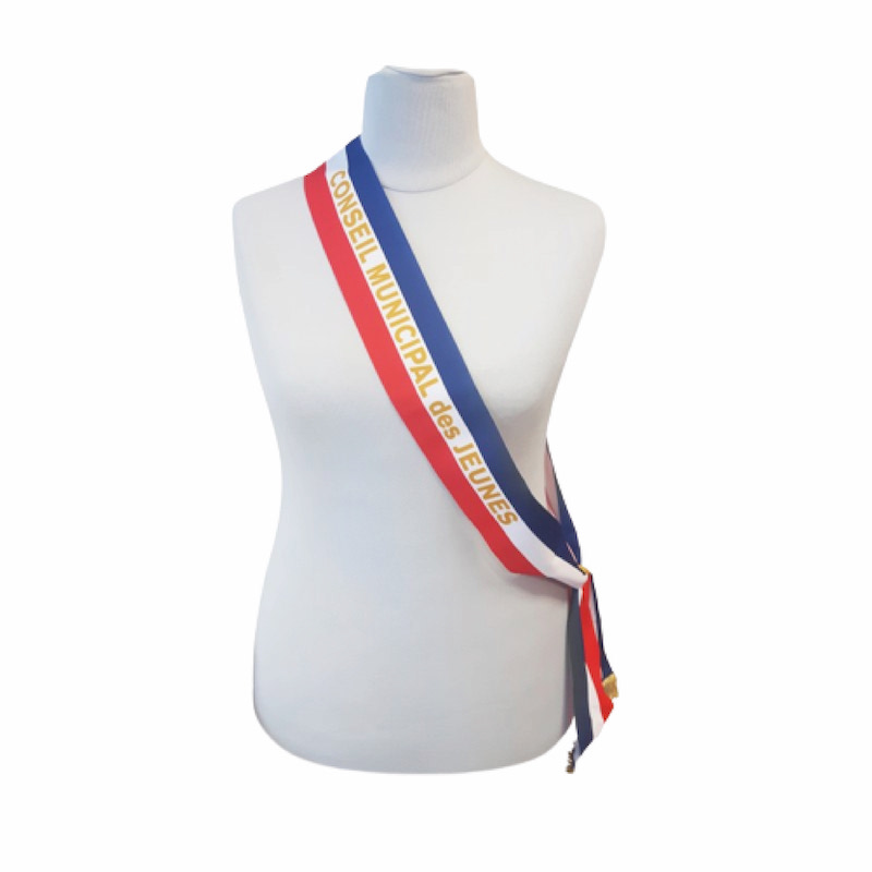 ECHARPE TRICOLORE IMPRIMÉE CONSEIL DES JEUNES COULANT GALON