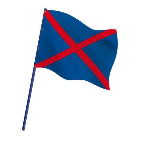 Drapeau de karting à croix rouge sur fond bleu