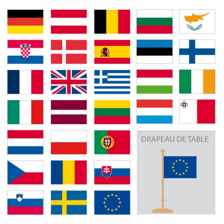 KIT DRAPEAUX DE TABLE EUROPÉENS POUR MÂT EN BOIS
