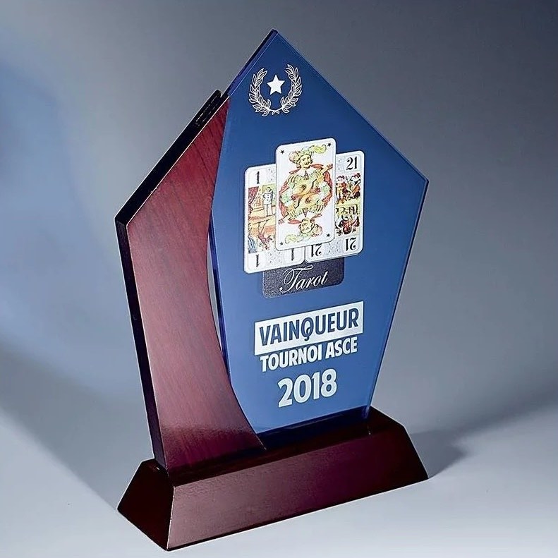 TROPHÉE VERRE ET BOIS PENTAGONE