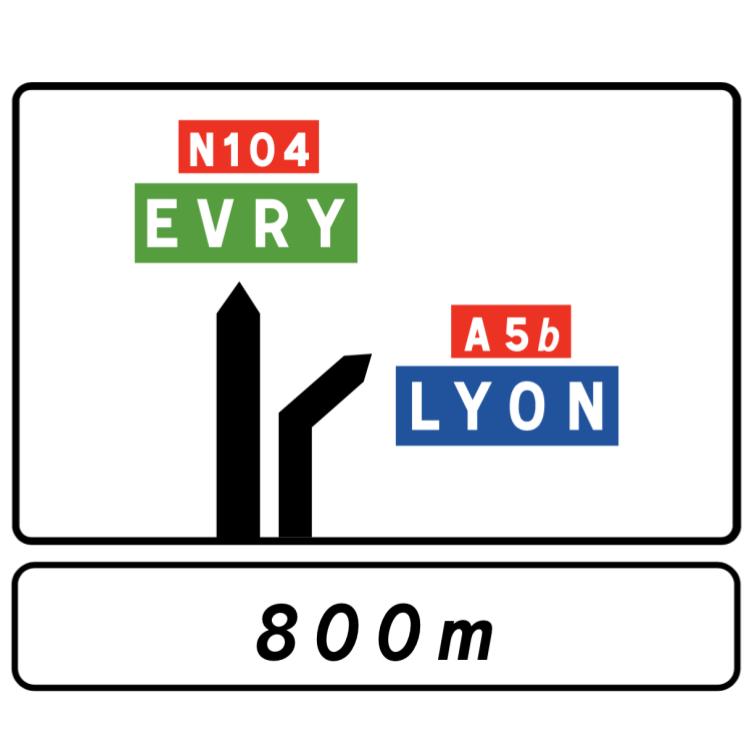Da52b "Bifurcation de voies sur route à chaussées séparées"