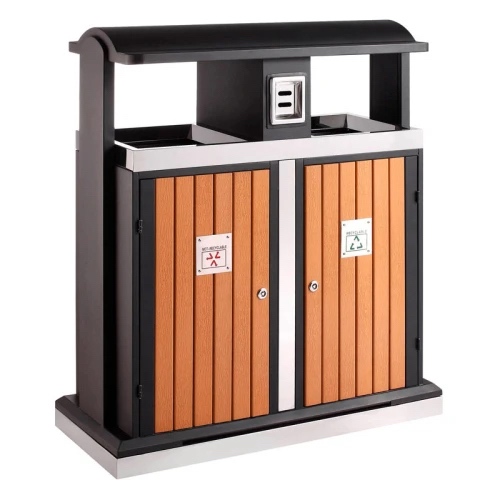 POUBELLE D'EXTÉRIEUR TRI SÉLECTIF 2X50L IMITATION BOIS